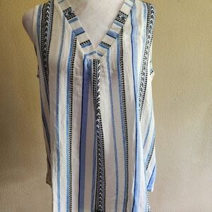 New Mine Striped Sleeveless Top - Blue and White